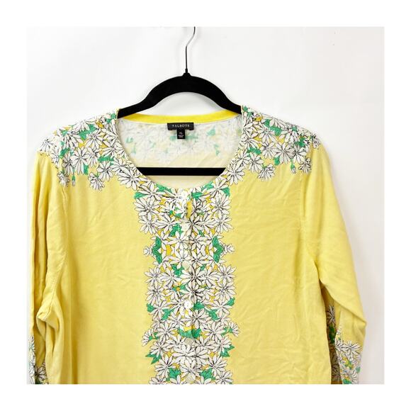 Talbots Daisy Floral Cardigan XL Women Yellow 3/4 Sleeve Button‑Front - Picture 3 of 9